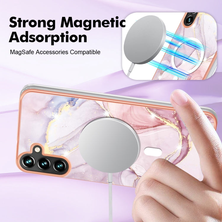 For Samsung Galaxy A34 5G Marble Pattern Dual-side IMD Magsafe TPU Phone Case(Rose Gold 005) - Galaxy Phone Cases by buy2fix | Online Shopping UK | buy2fix