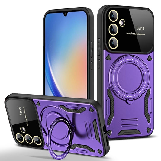 For Samsung Galaxy A34 5G Large Window MagSafe Holder Phone Case(Purple) - Galaxy Phone Cases by buy2fix | Online Shopping UK | buy2fix