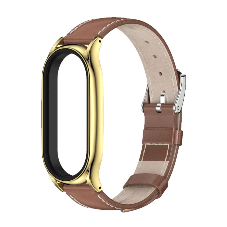 For Xiaomi Mi Band 8 Mijobs Plus Case Genuine Leather Watch Band(Brown Gold) - Watch Bands by MIJOBS | Online Shopping UK | buy2fix