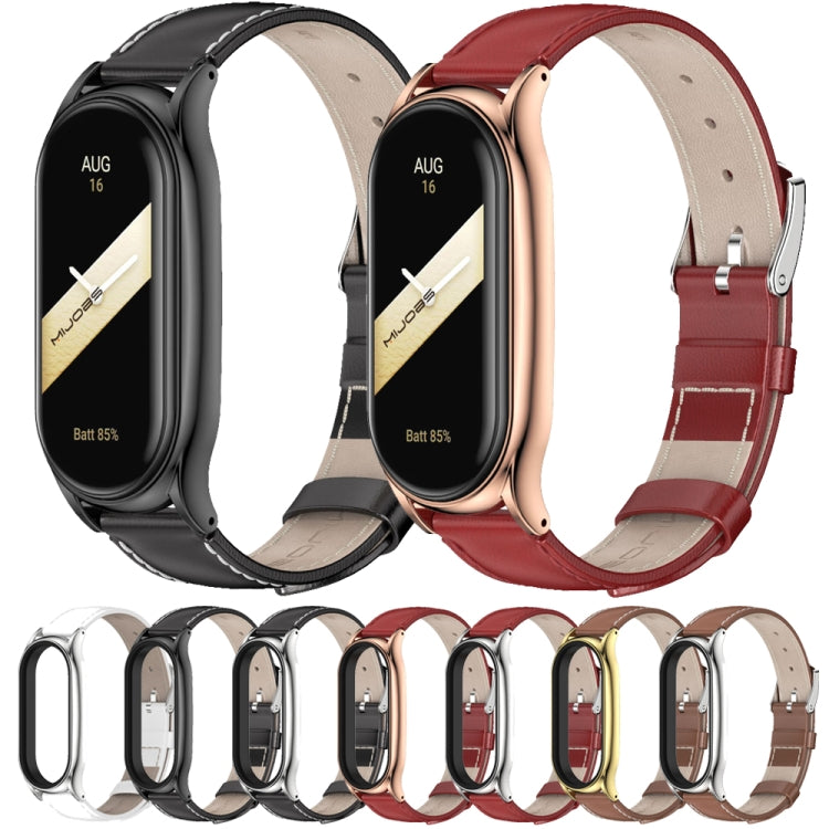 For Xiaomi Mi Band 8 Mijobs Plus Case Genuine Leather Watch Band(Brown Gold) - Watch Bands by MIJOBS | Online Shopping UK | buy2fix