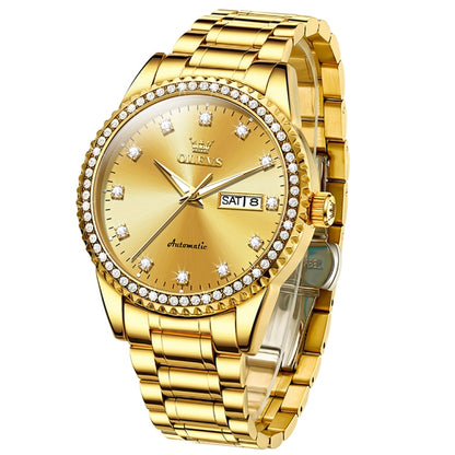 OLEVS 7003 Men Multifunctional Waterproof Mechanical Watch(Gold) - Metal Strap Watches by OLEVS | Online Shopping UK | buy2fix