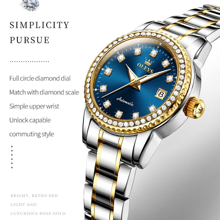 OLEVS 7003 Women Multifunctional Waterproof Mechanical Watch(Gold + Blue) - Metal Strap Watches by OLEVS | Online Shopping UK | buy2fix