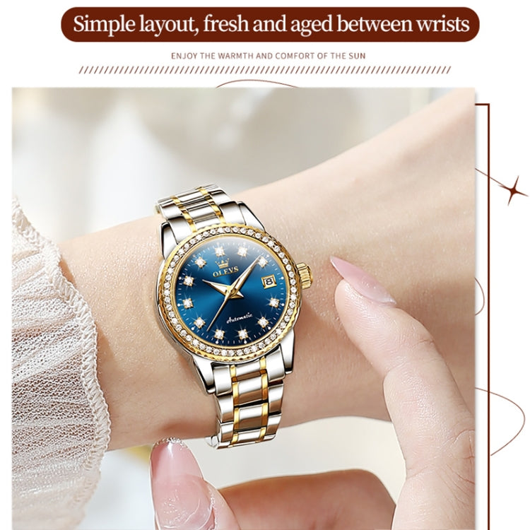 OLEVS 7003 Women Multifunctional Waterproof Mechanical Watch(Gold + Blue) - Metal Strap Watches by OLEVS | Online Shopping UK | buy2fix