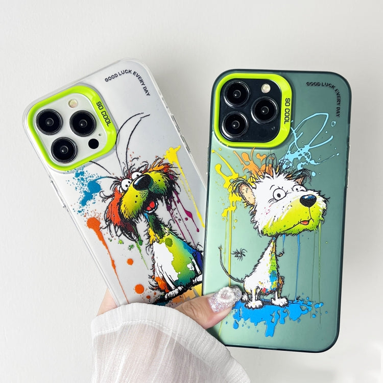 For iPhone 15 Pro Max Double Layer Color Silver Series Animal Oil Painting Phone Case(Gesture Rabbit) - iPhone 15 Pro Max Cases by buy2fix | Online Shopping UK | buy2fix