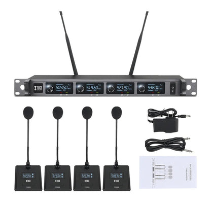 XTUGA A140-C Wireless Microphone System 4-Channel UHF Four Conference Mics(UK Plug) - Microphone by XTUGA | Online Shopping UK | buy2fix