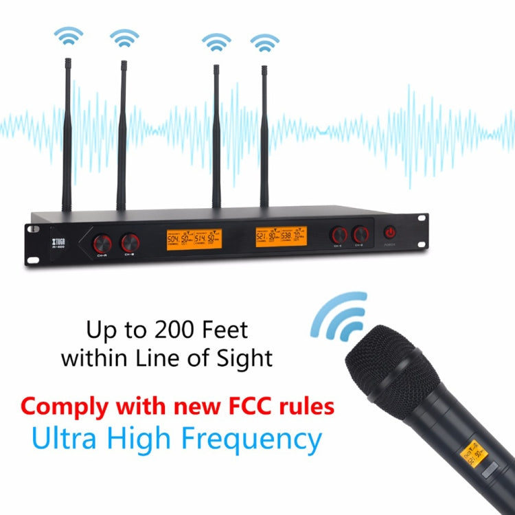 XTUGA A400-HB Professional 4-Channel UHF Wireless Microphone System with 2 Handheld & 2 Headset Microphone(UK Plug) - Microphone by XTUGA | Online Shopping UK | buy2fix