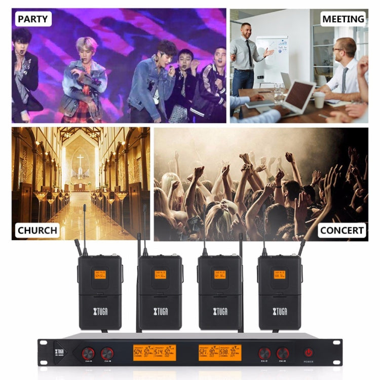 XTUGA A400-B Professional 4-Channel UHF Wireless Microphone System with 4 BodyPack Lavalier Headset Microphone(US Plug) - Microphone by XTUGA | Online Shopping UK | buy2fix