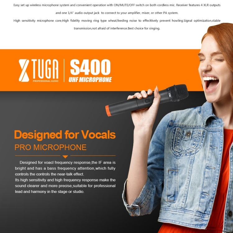 XTUGA S400 Professional 4-Channel UHF Wireless Microphone System with 4 Handheld Microphone(AU Plug) - Microphone by XTUGA | Online Shopping UK | buy2fix