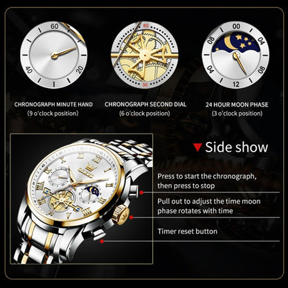 OLEVS 2859 Men Multifunctional Luminous Waterproof Quartz Watch(White + Gold) - Metal Strap Watches by OLEVS | Online Shopping UK | buy2fix