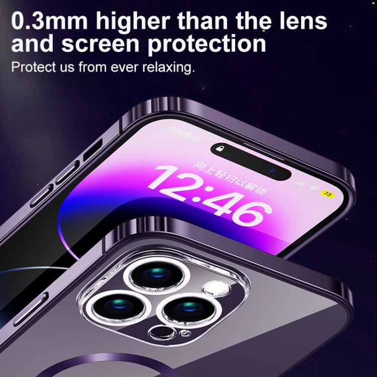 For iPhone 13 Pro MagSafe Magnetic Stainless Steel Frame Transparent TPU Phone Case(Dark Purple) - iPhone 13 Pro Cases by buy2fix | Online Shopping UK | buy2fix