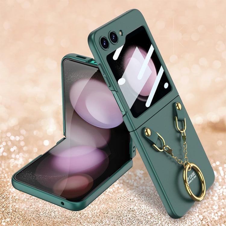 For Samsung Galaxy Z Flip5 GKK Integrated Necklace Hinged Flip Phone Case with Ring Holder(Green) - Galaxy Z Flip5 Cases by GKK | Online Shopping UK | buy2fix