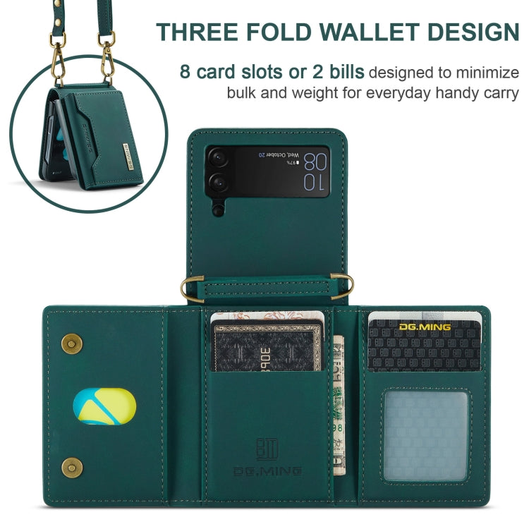 For Samsung Galaxy Z Flip3 5G DG.MING M2 Series Card Bag Magnetic Leather Phone Case(Green) - Galaxy Phone Cases by DG.MING | Online Shopping UK | buy2fix