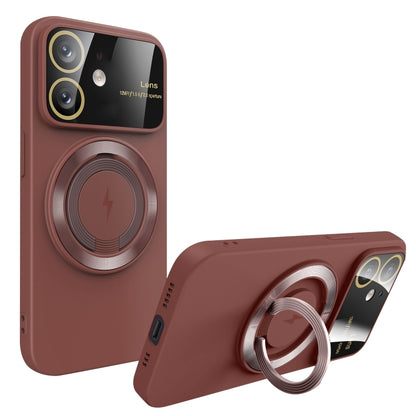 For iPhone 11 Large Window MagSafe Magnetic Holder Phone Case(Claret Red) - iPhone 11 Cases by buy2fix | Online Shopping UK | buy2fix