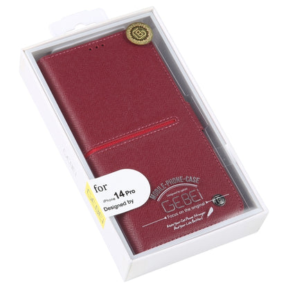 For iPhone 15 Pro GEBEI Top-grain Horizontal Flip Leather Phone Case(Wine Red) - iPhone 15 Pro Cases by GEBEI | Online Shopping UK | buy2fix