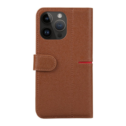 For iPhone 15 Pro GEBEI Top-grain Horizontal Flip Leather Phone Case(Brown) - iPhone 15 Pro Cases by GEBEI | Online Shopping UK | buy2fix