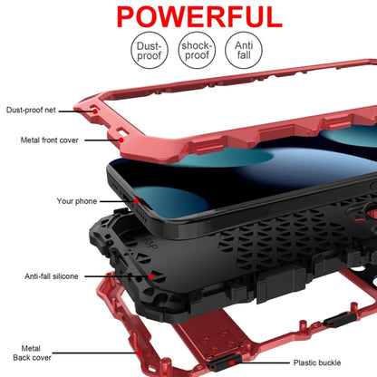 For iPhone 15 Pro Max R-JUST Metal + Silicone + Tempered Glass Life Waterproof Phone Case with Holder(Red) - iPhone 15 Pro Max Cases by R-JUST | Online Shopping UK | buy2fix