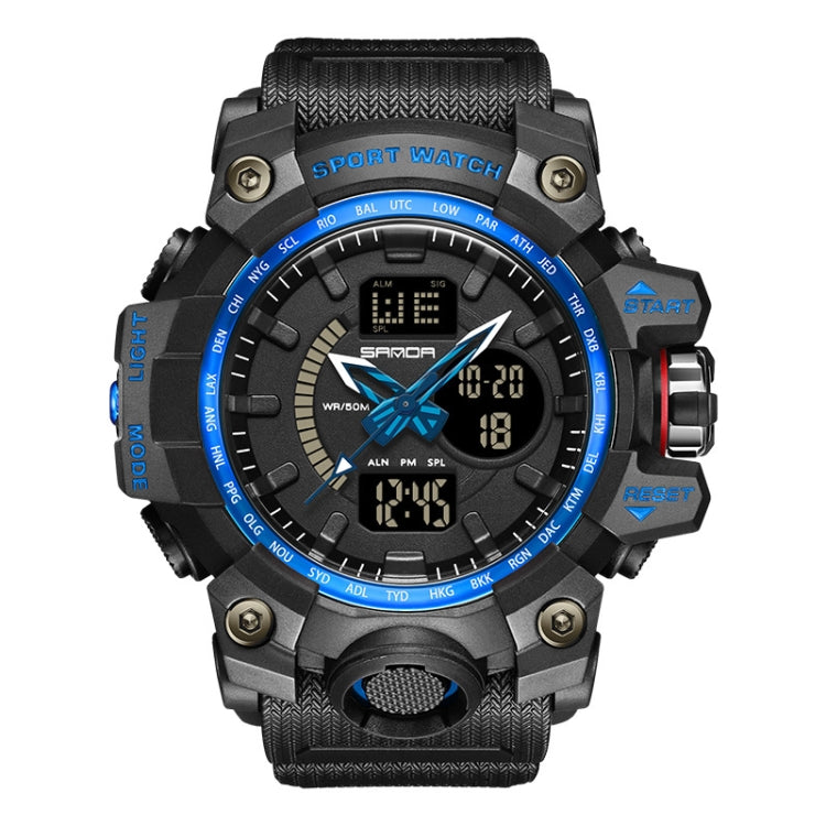 SANDA 3132 Men Multifunctional Waterproof Luminous Sports Watch(Black Blue) - Silicone Strap Watches by SANDA | Online Shopping UK | buy2fix