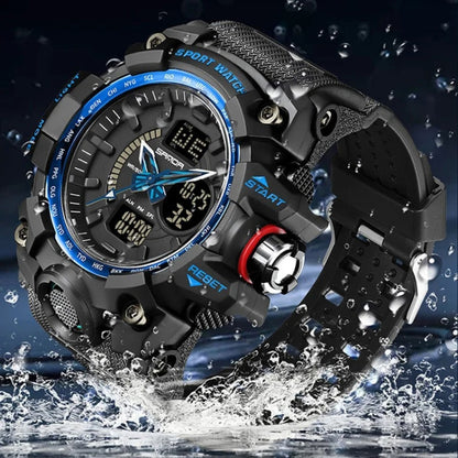 SANDA 3132 Men Multifunctional Waterproof Luminous Sports Watch(Black) - Silicone Strap Watches by SANDA | Online Shopping UK | buy2fix