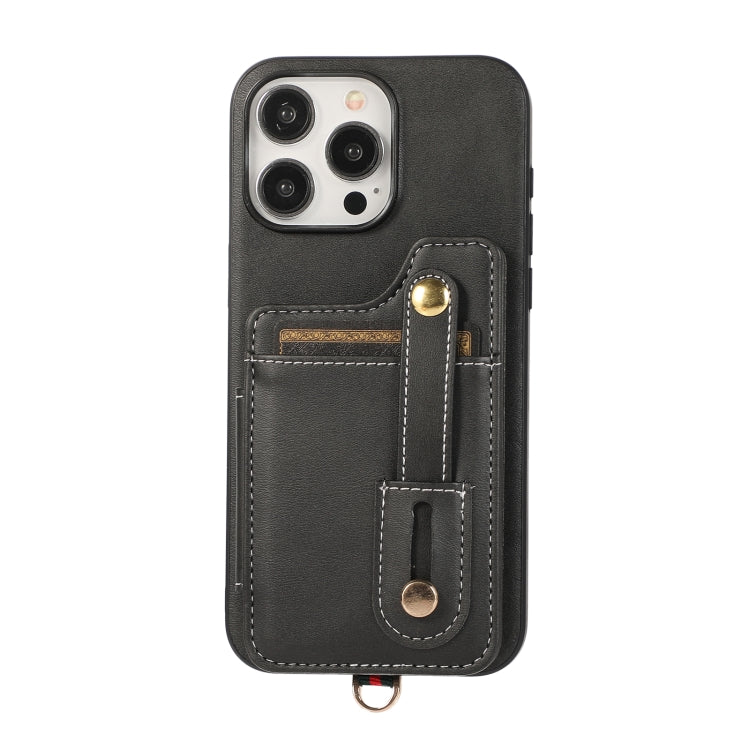 For iPhone 15 Pro Max 01 RFID Card Bag Cowhide Texture PU Phone Case(Black) - iPhone 15 Pro Max Cases by buy2fix | Online Shopping UK | buy2fix