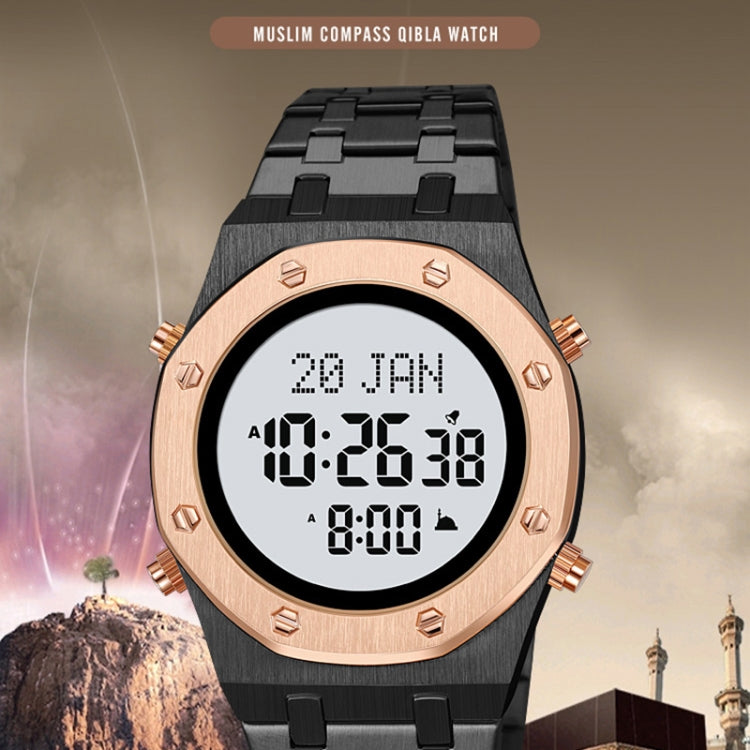 SKMEI 2043 Multifunctional Muslim Worships Compass Digital Wrist Watch(Black+White) - Metal Strap Watches by SKMEI | Online Shopping UK | buy2fix