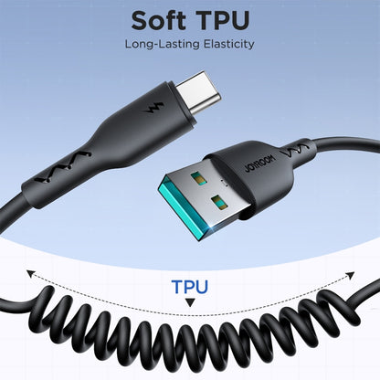 JOYROOM SA38-AC3 3A USB to USB-C / Type-C Coiled Fast Charging Data Cable, Length:1.5m(Black) - USB-C & Type-C Cable by JOYROOM | Online Shopping UK | buy2fix