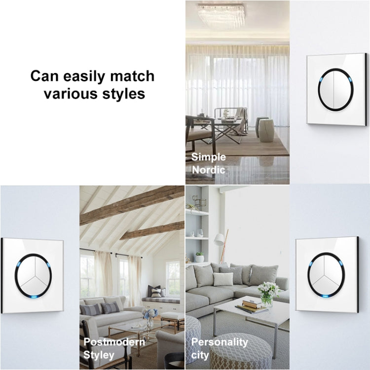 86mm Round LED Tempered Glass Switch Panel, White Round Glass, Style:One Open Multiple Control - Consumer Electronics by buy2fix | Online Shopping UK | buy2fix