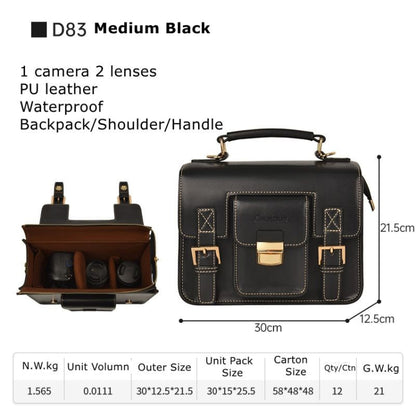 Cwatcun D83 Vintage Small Camera Case Leather Camera Messenger Bag, Size:30 x 21.5 x 12.5cm(Black) - Strap Satchel by Cwatcun | Online Shopping UK | buy2fix