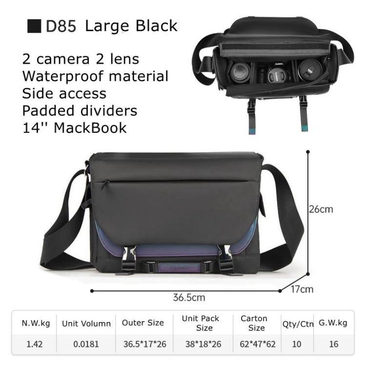 Cwatcun D85 Camera Bag Side Quick Access Camera Messenger Case Waterproof Bag, Size:36.5 x 17 x 26cm Large(Black) - Strap Satchel by Cwatcun | Online Shopping UK | buy2fix