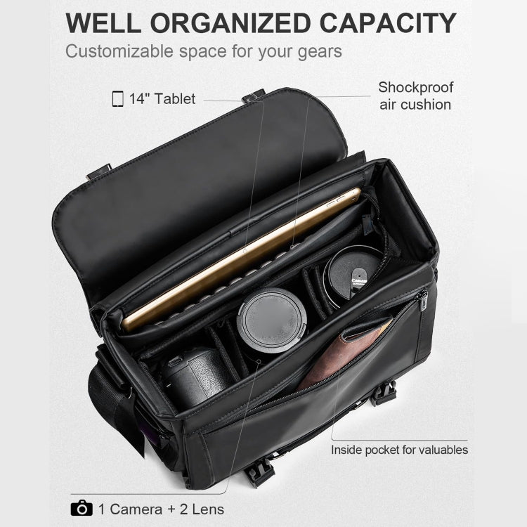 Cwatcun D85 Camera Bag Side Quick Access Camera Messenger Case Waterproof Bag, Size:36.5 x 17 x 26cm Large(Black) - Strap Satchel by Cwatcun | Online Shopping UK | buy2fix