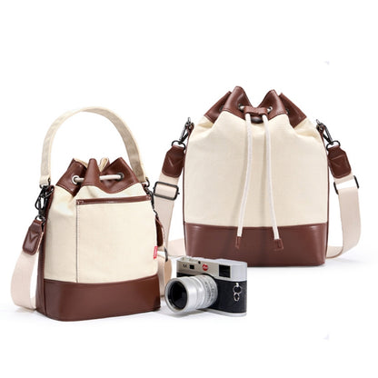 Cwatcun D100 Canvas PU Waterproof Bundle Drawstring Lens Bag Crossbody Camera Bag, Size:22 x 12 x 31cm(Beige) - Strap Satchel by Cwatcun | Online Shopping UK | buy2fix