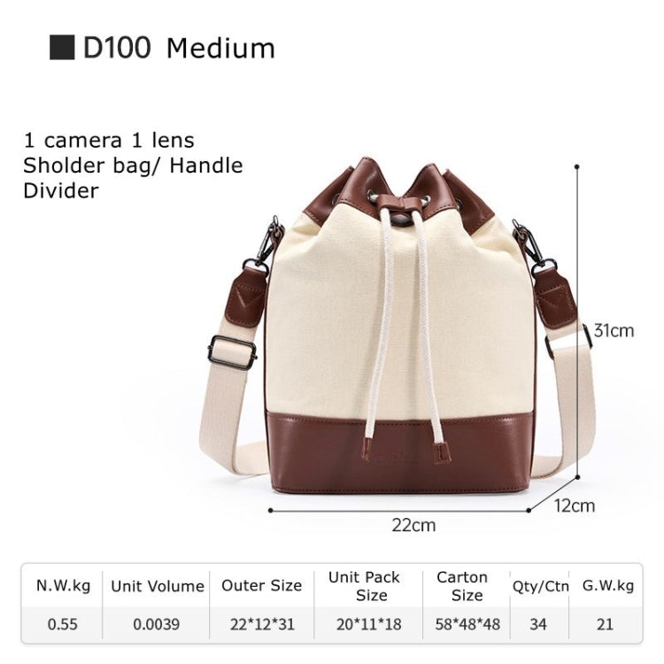 Cwatcun D100 Canvas PU Waterproof Bundle Drawstring Lens Bag Crossbody Camera Bag, Size:22 x 12 x 31cm(Beige) - Strap Satchel by Cwatcun | Online Shopping UK | buy2fix