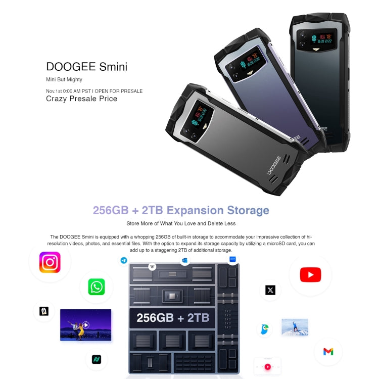 DOOGEE Smini, 8GB+256GB, Side Fingerprint, 4.5 inch Android 13 Helio G99 Octa Core 2.2GHz, Network: 4G, OTG, NFC, Support Google Pay(Black) - DOOGEE by DOOGEE | Online Shopping UK | buy2fix