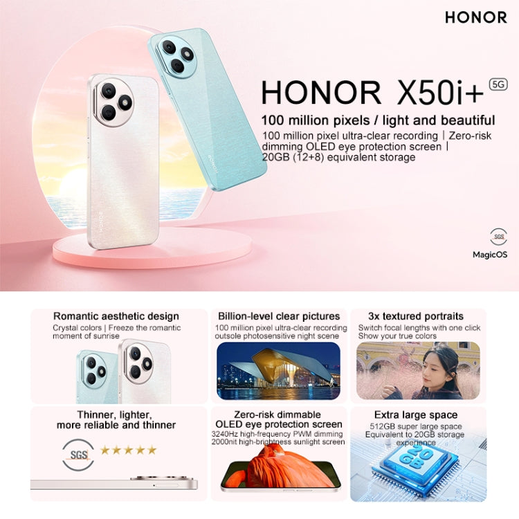 Honor X50i+, 12GB+256GB,  6.7 inch MagicOS 7.2 Dimensity 6080 Octa Core up to 2.4GHz, Network: 5G, OTG, Not Support Google Play(Pink) - Honor by Huawei | Online Shopping UK | buy2fix