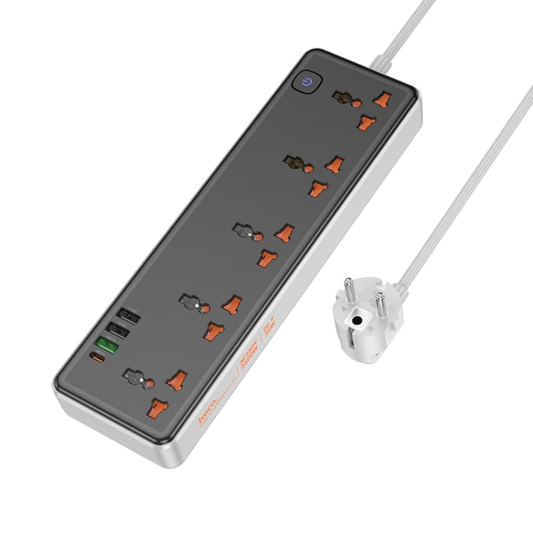 hoco AC14A Rico 5-position Socket with PD30W+3USB Ports, Cable Length: 1.5m, EU Plug(Black) - Extension Socket by hoco | Online Shopping UK | buy2fix