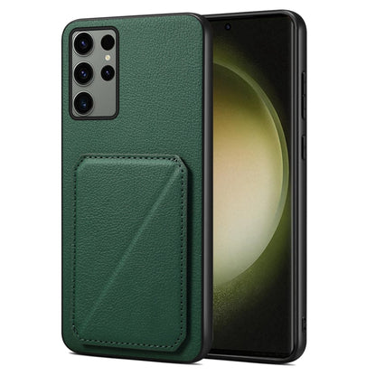 For Samsung Galaxy S23 Ultra 5G Denior Imitation Calf Leather Back Phone Case with Holder(Green) - Galaxy S23 Ultra 5G Cases by Denior | Online Shopping UK | buy2fix