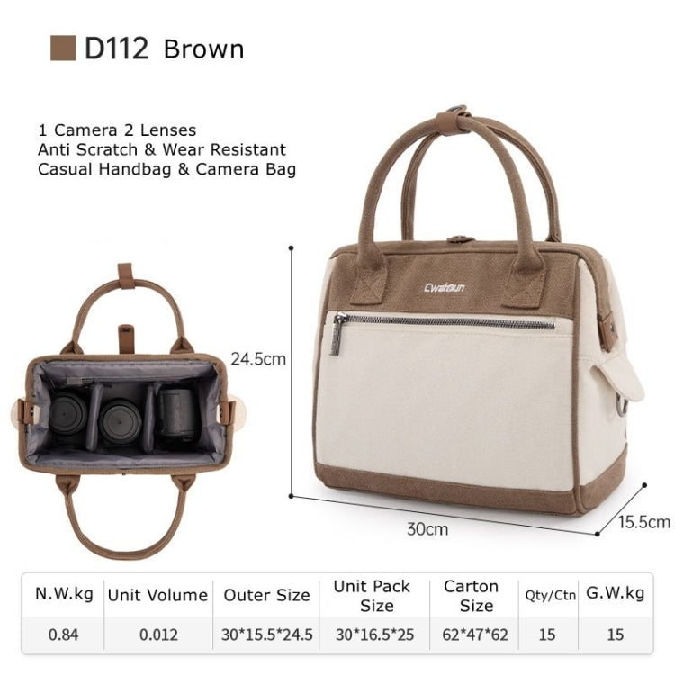 Cwatcun D112 Contrast Canvas Camera Bag One-shoulder Cross-body Tote Bag, Size:24.5 x 30 x 15.5cm(Brown) - Strap Satchel by Cwatcun | Online Shopping UK | buy2fix