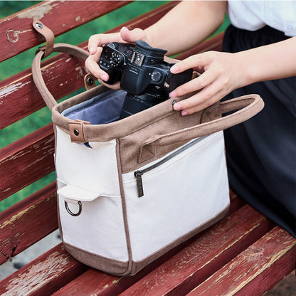 Cwatcun D112 Contrast Canvas Camera Bag One-shoulder Cross-body Tote Bag, Size:24.5 x 30 x 15.5cm(Brown) - Strap Satchel by Cwatcun | Online Shopping UK | buy2fix