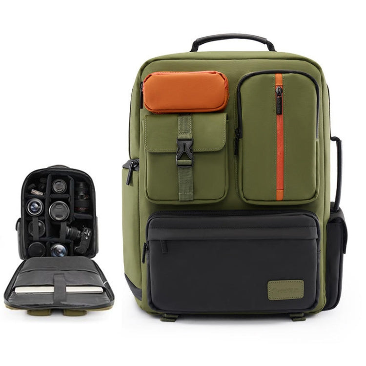 Cwatcun D117 Large Capacity Photography Backpack Shoulders Laptop Camera Bag, Size:42 x 31 x 13cm(Army Green) - Backpack by Cwatcun | Online Shopping UK | buy2fix