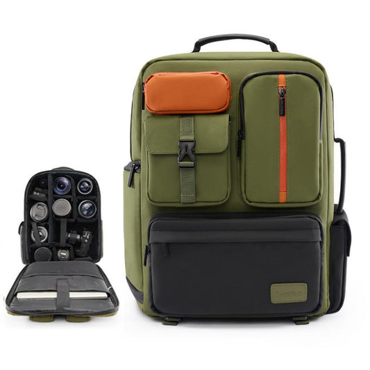 Cwatcun D117 Large Capacity Photography Backpack Shoulders Laptop Camera Bag, Size:43.3 x 33 x 13cm(Army Green) - Backpack by Cwatcun | Online Shopping UK | buy2fix