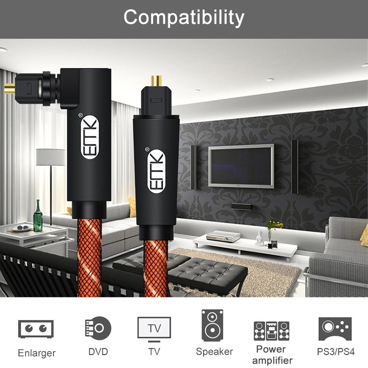 EMK 90 Degree Swivel Adjustable Right Angled 360 Degrees Rotatable Plug Nylon Woven Mesh Optical Audio Cable, Cable Length:1.5m(Orange) - Audio Optical Cables by EMK | Online Shopping UK | buy2fix