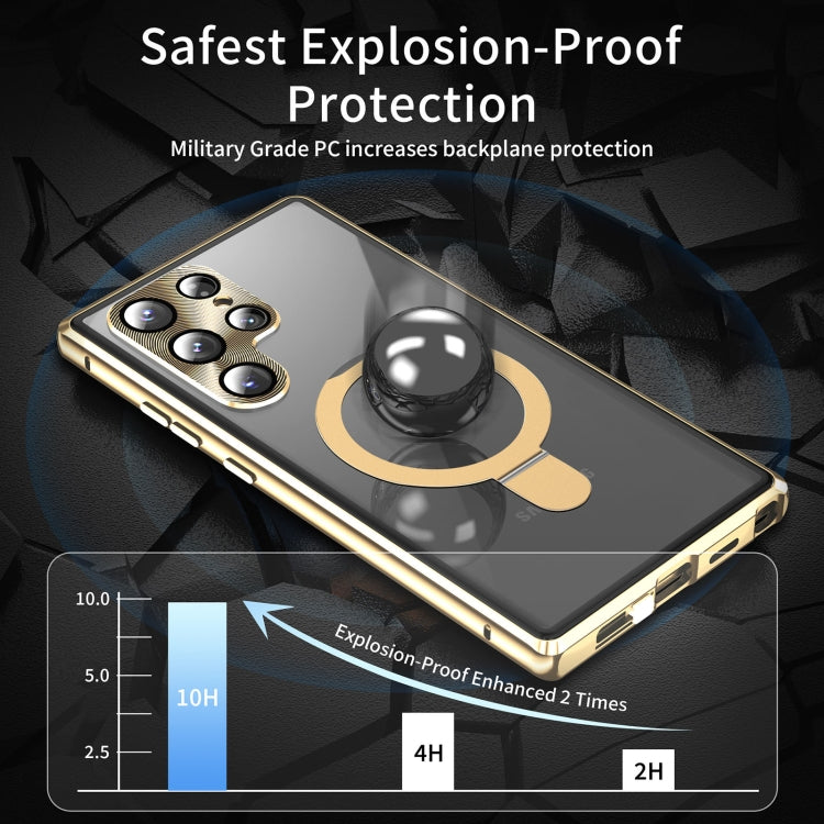 For Samsung Galaxy S24 Ultra 5G MagSafe Magnetic HD Frosted Tempered Glass Holder Phone Case(Gold) - Galaxy S24 Ultra 5G Cases by buy2fix | Online Shopping UK | buy2fix