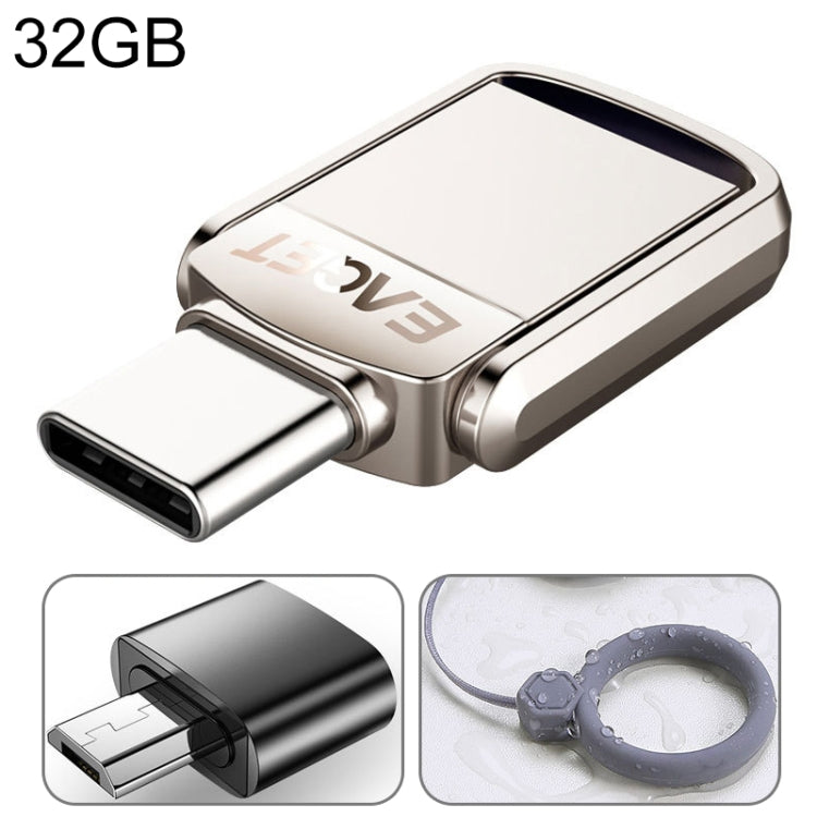 EAGET 32G USB 3.1 + USB-C Interface Metal Twister Flash U Disk, with Micro USB Adapter & Lanyard - USB Flash Drives by EAGET | Online Shopping UK | buy2fix