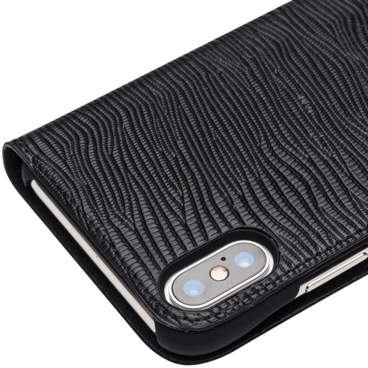 For iPhone X / XS QIALINO Lizard Texture Horizontal Flip Leather Case with Smart View Window & Sleep / Wake-up Function(Black) - More iPhone Cases by QIALINO | Online Shopping UK | buy2fix