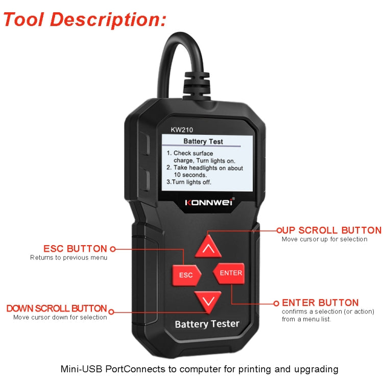 KONNWEI KW210 Car Battery Test Battery Capacity Resistance Battery Detector - In Car by KONNWEI | Online Shopping UK | buy2fix