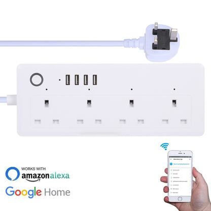 4 x USB Ports + 4 x UK Plug Jack 13A Max Output WiFi Remote Control Smart Power Socket Works with Alexa & Google Home, AC 100-240V, UK Plug - Consumer Electronics by buy2fix | Online Shopping UK | buy2fix