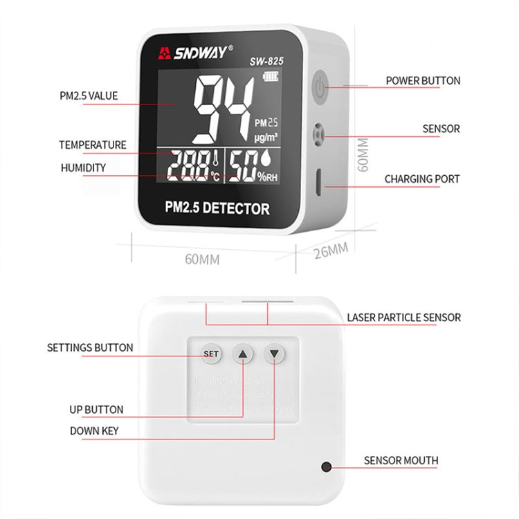 SNDWAY SW-825 Micro USB Charging Desktop Air Quality Real-time Purification Detector with HiD LED Screen, Support Alarm Prompt - Consumer Electronics by SNDWAY | Online Shopping UK | buy2fix