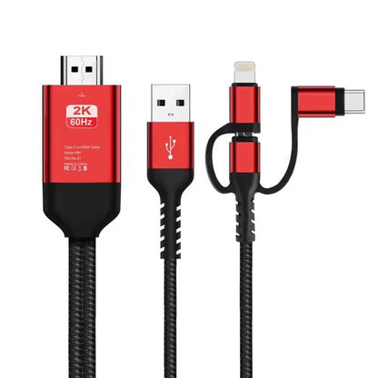 3 in 1 Micro USB + USB-C / Type-C + 8 Pin to HDMI HDTV Cable(Red) - Video & Audio Cable by buy2fix | Online Shopping UK | buy2fix