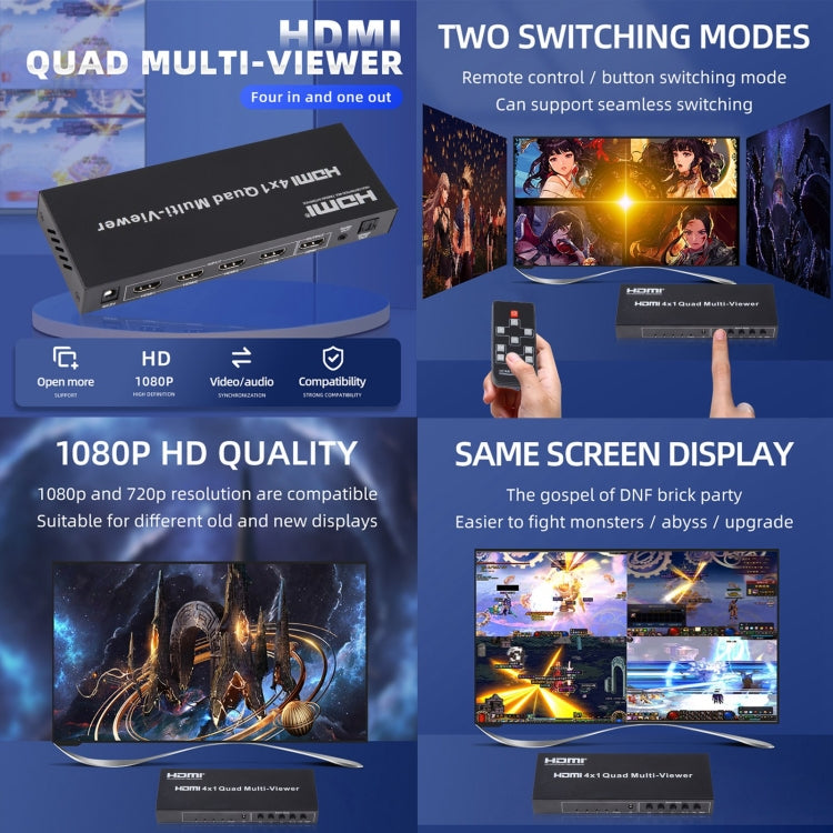 4 in 1 Out HDMI Quad Multi-viewer with Seamless Switcher, UK Plug -  by buy2fix | Online Shopping UK | buy2fix