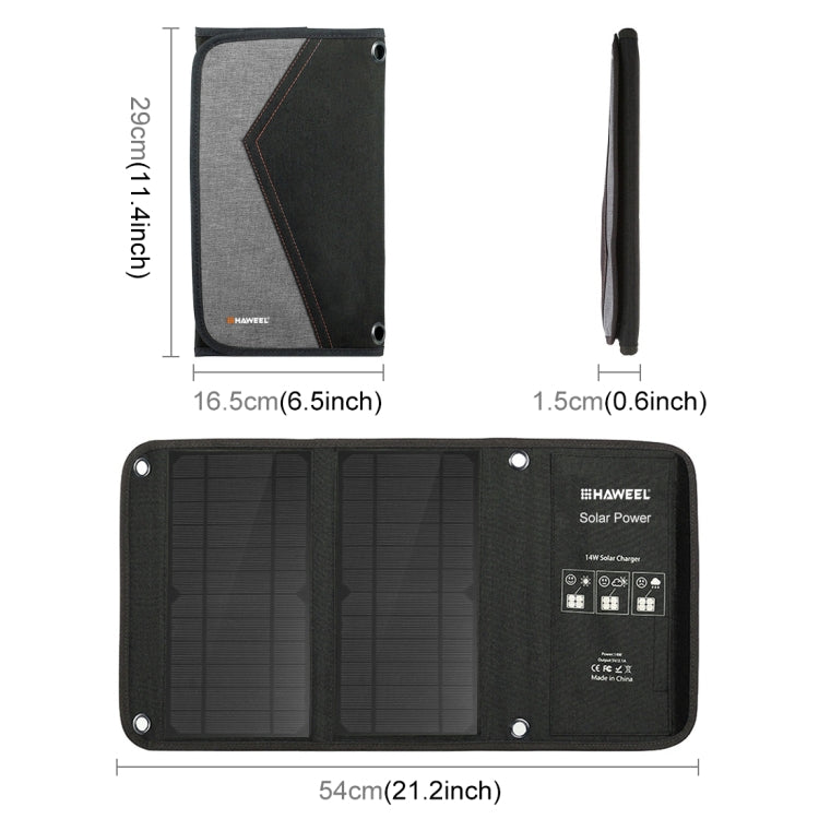 HAWEEL 14W Foldable Solar Panel Charger with 5V / 2.4A Max Dual USB Ports - Charger by HAWEEL | Online Shopping UK | buy2fix