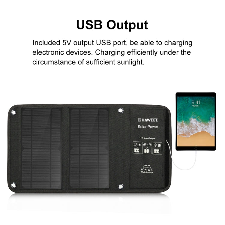 HAWEEL 14W Foldable Solar Panel Charger with 5V / 2.4A Max Dual USB Ports - Charger by HAWEEL | Online Shopping UK | buy2fix